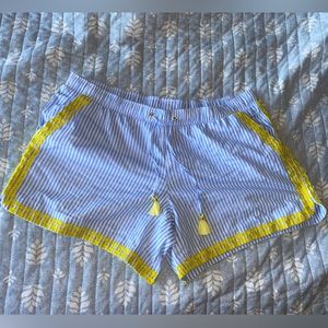 Lilly Pulitzer blue and white striped shorts with yellow embroidery